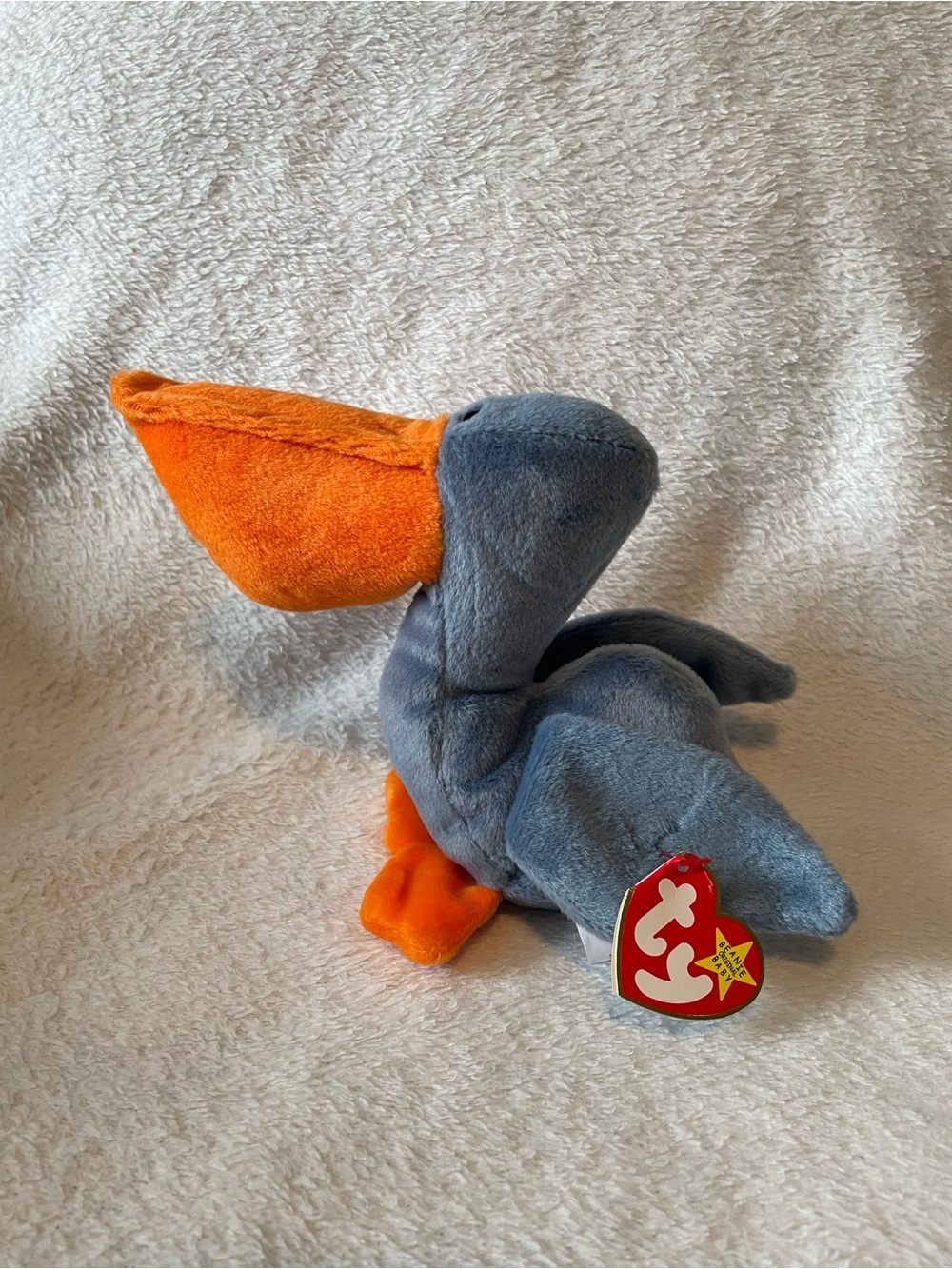 1996 Ty Beanie Scoop Baby Plush Pelican - Gray & Orange Tag Errors